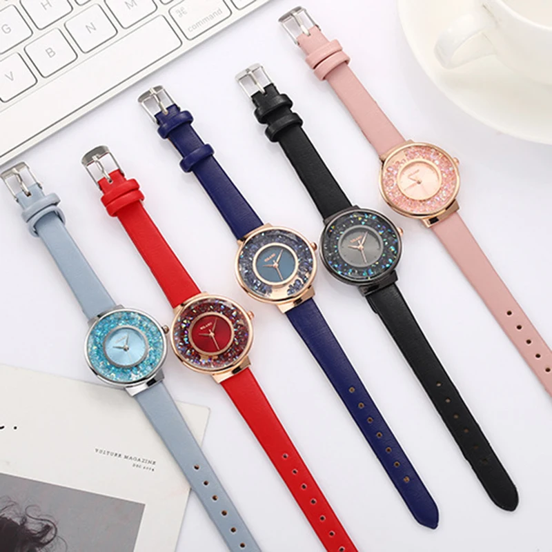 Маленькие и модные женские часы с магнитным кожаным ремешком циферблат