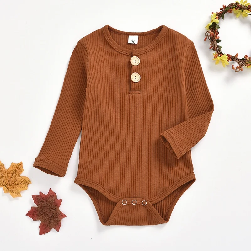 

2020 Newborn Infant Baby Girl Boy Rompers Ribbed Bodysuit Ruffle One-Pieces Solid Long Sleeve JumpsuitS27