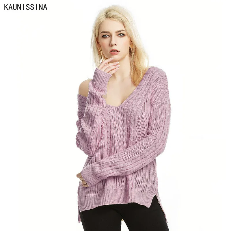 Свитер женский трикотажный с V-образным вырезом и длинным рукавом | Женская