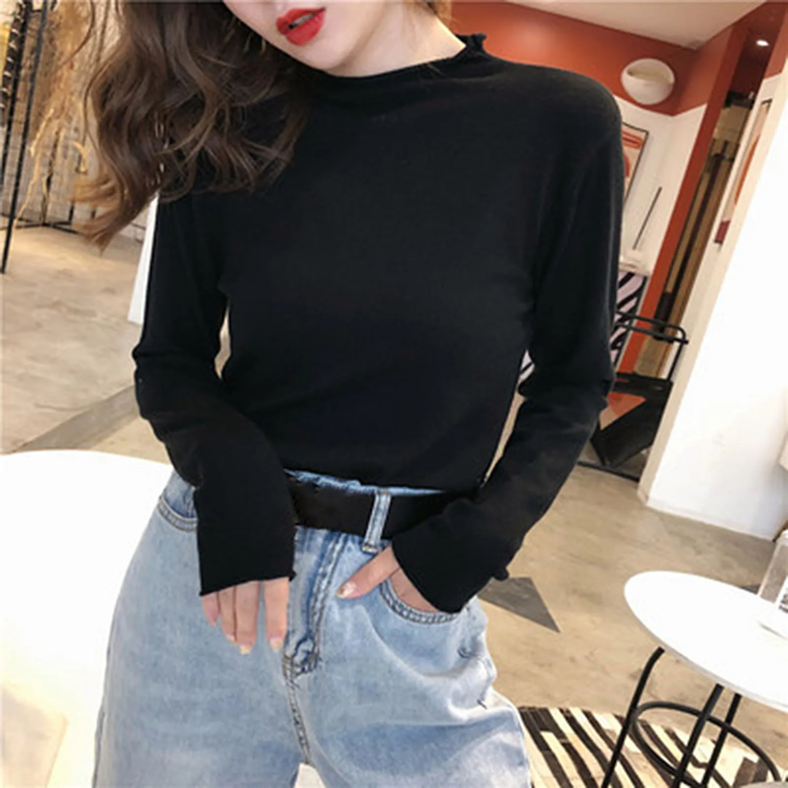 Women Casual Autumn Winter Long Sleeve O Neck Blouse Pullover Basic Knitwear enlarge