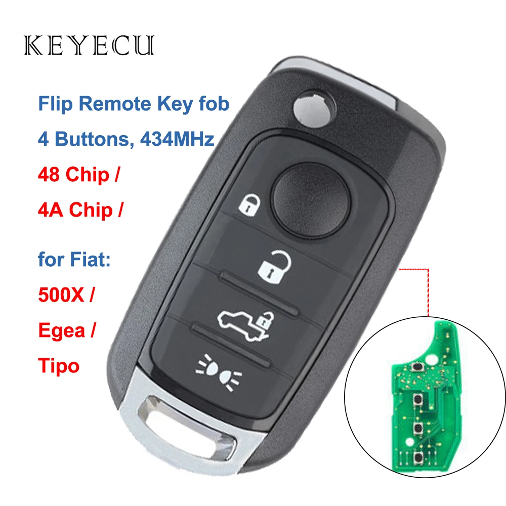 

Keyecu Remote Car Key Fob 4 Buttons 433.92Mhz with HITAG-AES 4A / 48 Chip for Fiat 500X Egea Tipo 2016 2017 2018