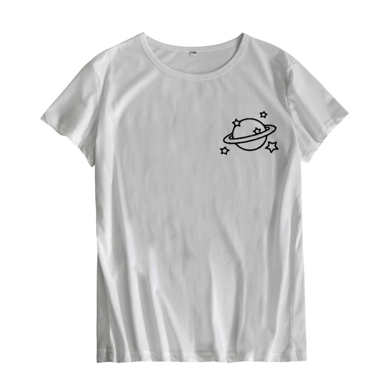 Планета Сатурн карман печать футболка женская одежда 2019 Летняя мода Harajuku