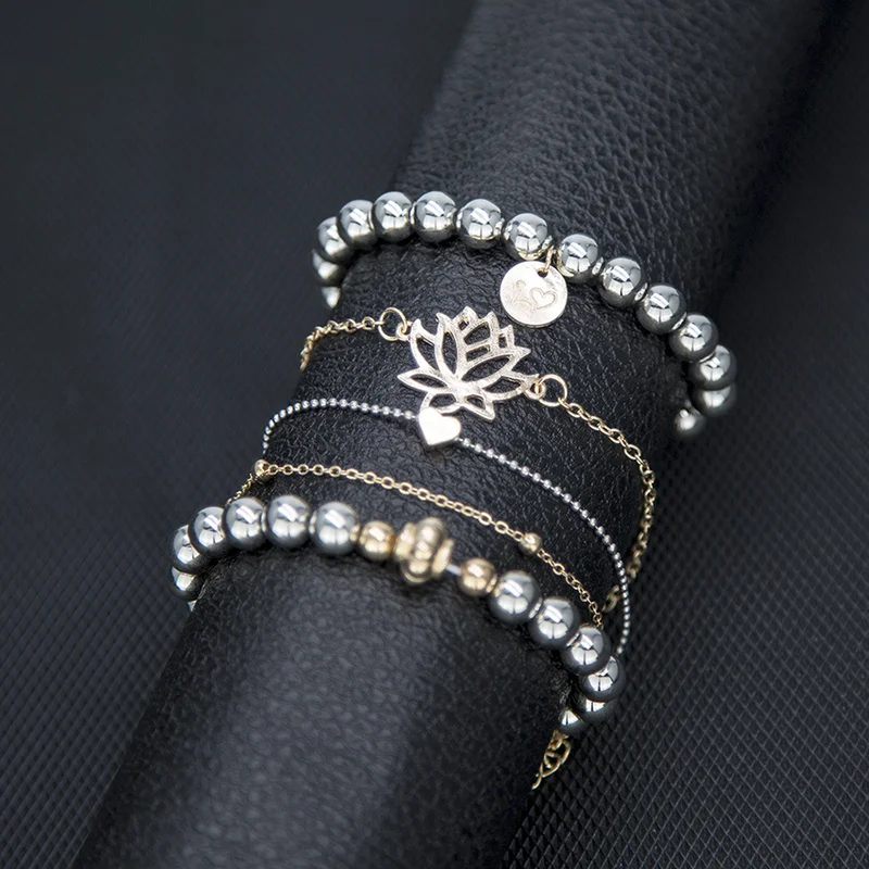 Sindlan 5 шт. Полые бусины Лотос Набор браслетов простой этнический фонарь Шарм