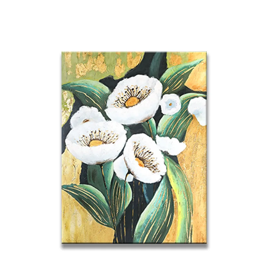 

100% Handmade white morning glory flowers green leaf for home decoration wall hanging pictures for living room bedroom no framed