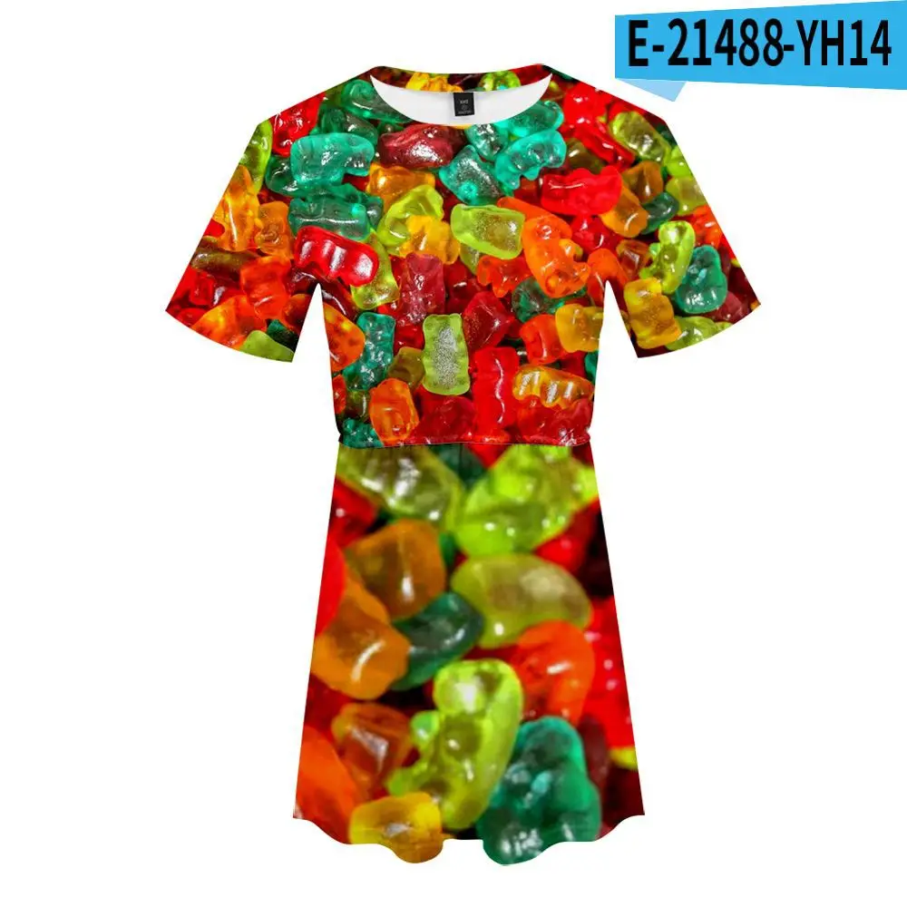 

2021 Summer Women Plus Size Party Dress Short Skirt Trend Personality 3D Printing Candy Sweets Mini Skirt Daily Female Dress