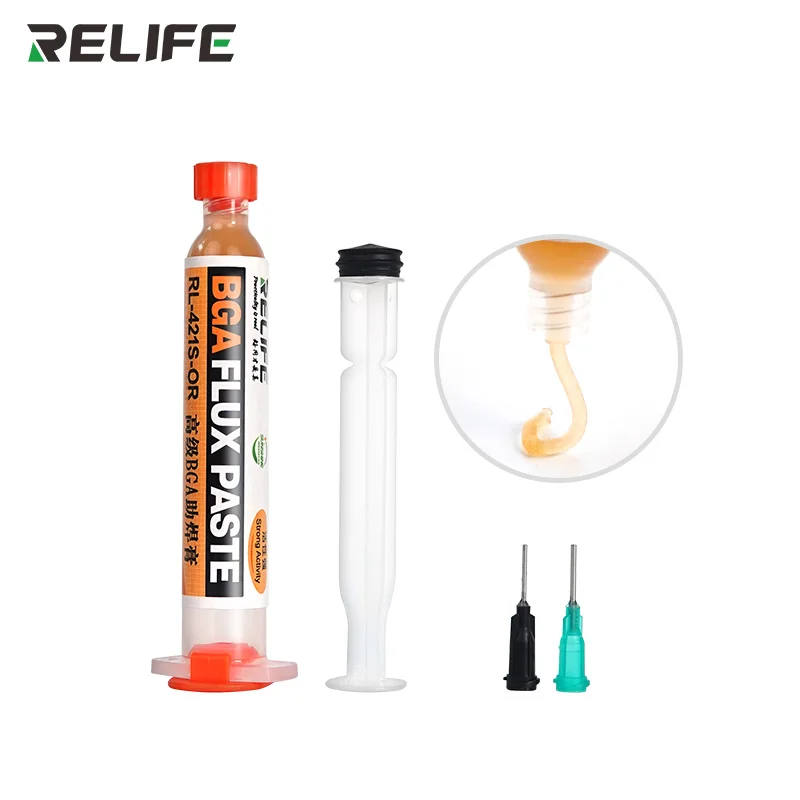 

RL-421S-OR BGA PCB No-Clean Solder Paste Welding Advanced Oil Flux Grease 10cc Soldering Repair Paste