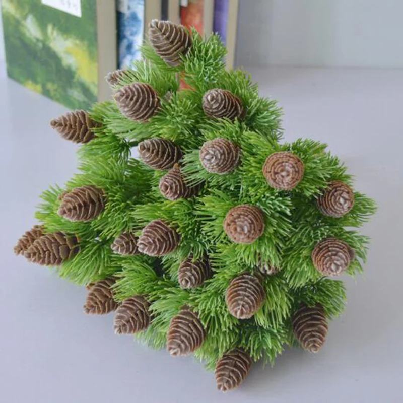 Искусственный пластик сосна 7 веток сосновые орехи шишки поддельные растения