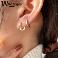 wholegem french fashion geometric bright square stud earring female brand minimalist metal temperament women fine jewelry