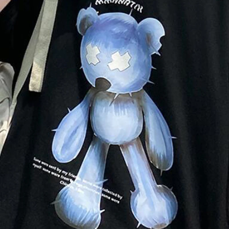 

HLM Cartoons Printed Oversized T Shirts Men's Korean Cute Graphic Tee shirt Summer Loose Short Sleeve Harajuku Style Couple Tops