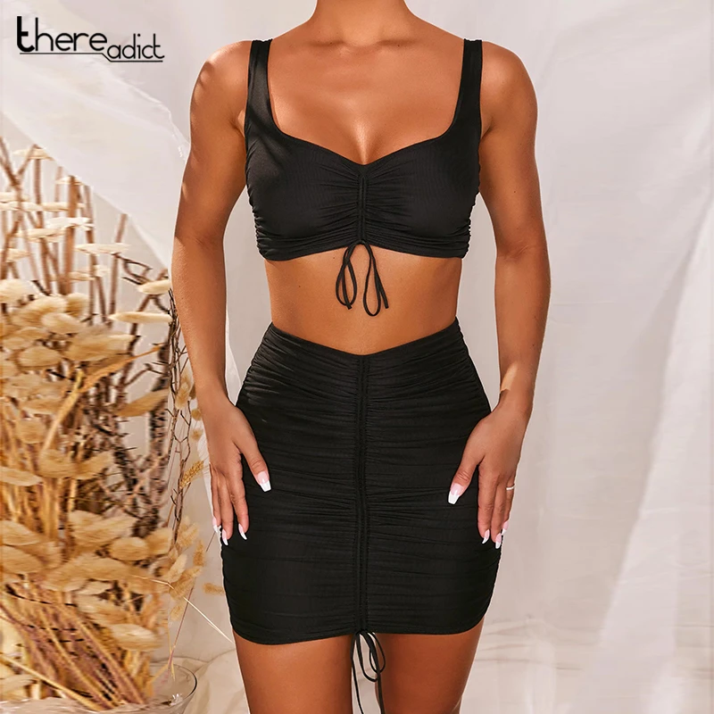 Thereadict черный сексуальный комплект из двух предметов короткий топ и юбка с