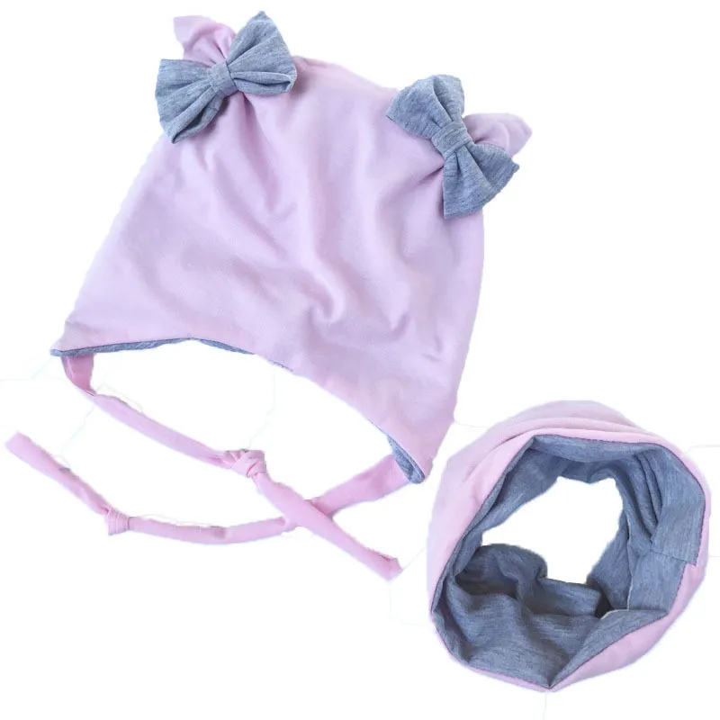 

2 шт./компл. комплект из хлопковой шапки и шарфа-бабочки для детей, зимние и осенние детские шапки, двухслойный теплый шейный платок