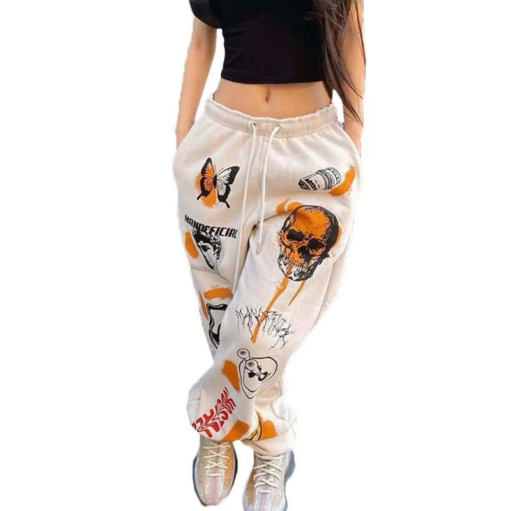 

Women Pattern Print Pants Harajuku Joggers Wide Leg SweatPants Trousers Elastic High Waist Pants Streetwear Casual Pant