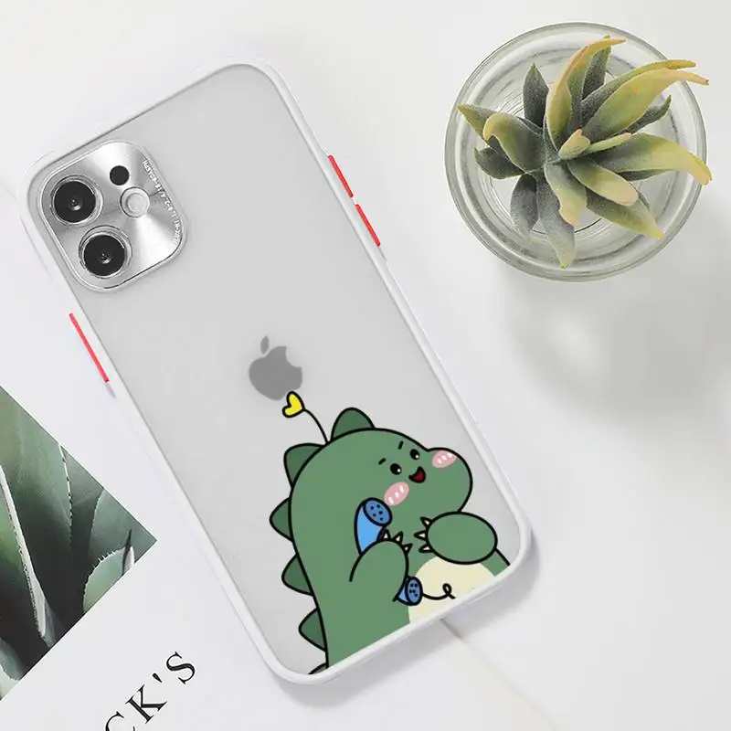 

Cute dinosaur BBF double Phone Case For iPhone 12 11 Mini Pro XR XS Max 7 8 Plus X Matte transparent White Cover