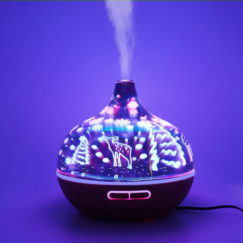 

Essential Oil Diffuser, 400Ml 3D Glass Wood Grain Home Humidifier , 7 Colors Changing Light for Home Office Yoga Hotel(Reindeer