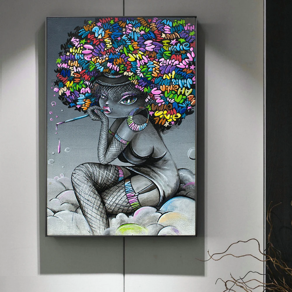 

Modern Street Art Print On Canvas Black Girl Graffiti Art Paintings On The Wall Posters And Prints Pop Art Pictures Home Decor
