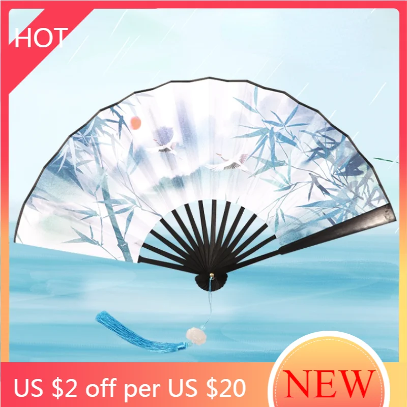 

Bamboo Elegant Hand Fan Embroidery Chinese Style Tassel Personal Hand Fan Pocket Manual Folding Waaier Decoration Crafts AG50ZS