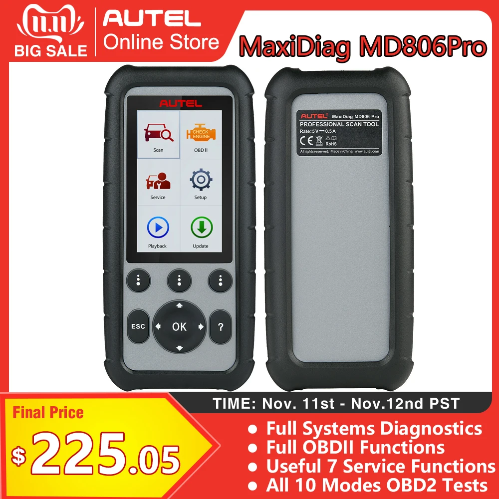 

AUTEL MaxiDiag MD806 Pro OBD2 Scanner All System Diagnostic Tool 2021 Newest Code Reader Upgraded Version of MD802/MD806/MD808