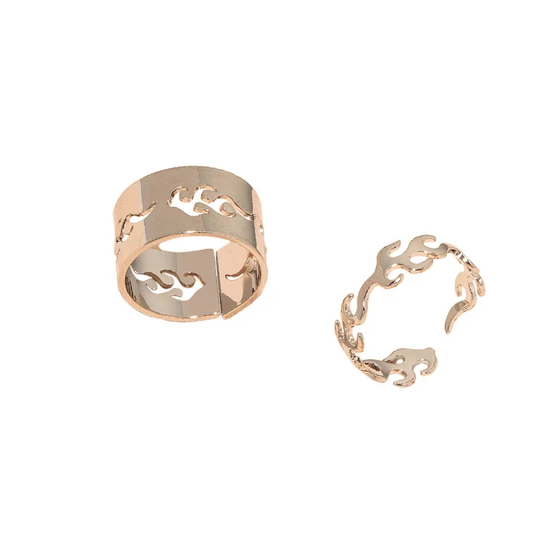 

2 Pieces/Set 2021 Ins Rhodium Fire Flame Irregular Minimalism Knuckle Finger Piercing Rings Trendy Korean Fashion Party Jewelry