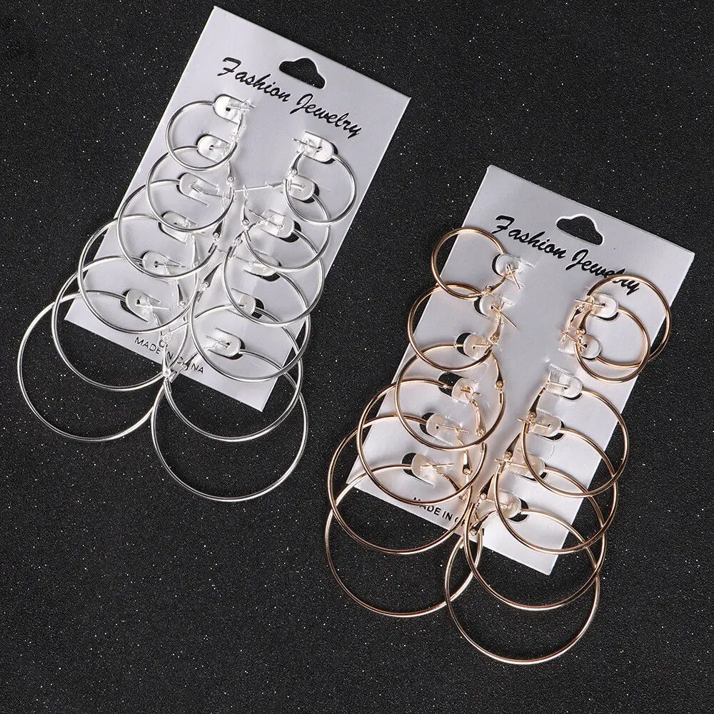 

6Pairs/Set Punk Hoop Earrings Big Circle Earrings Jewelry for Women Girls Steampunk Ear Clip Punk Earring Ear Ring