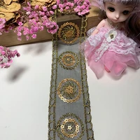 55mm width gold sequin embroidery fabric 5yards decorative ribbons for needlework sewing accessories diy crafts tulle lace trim