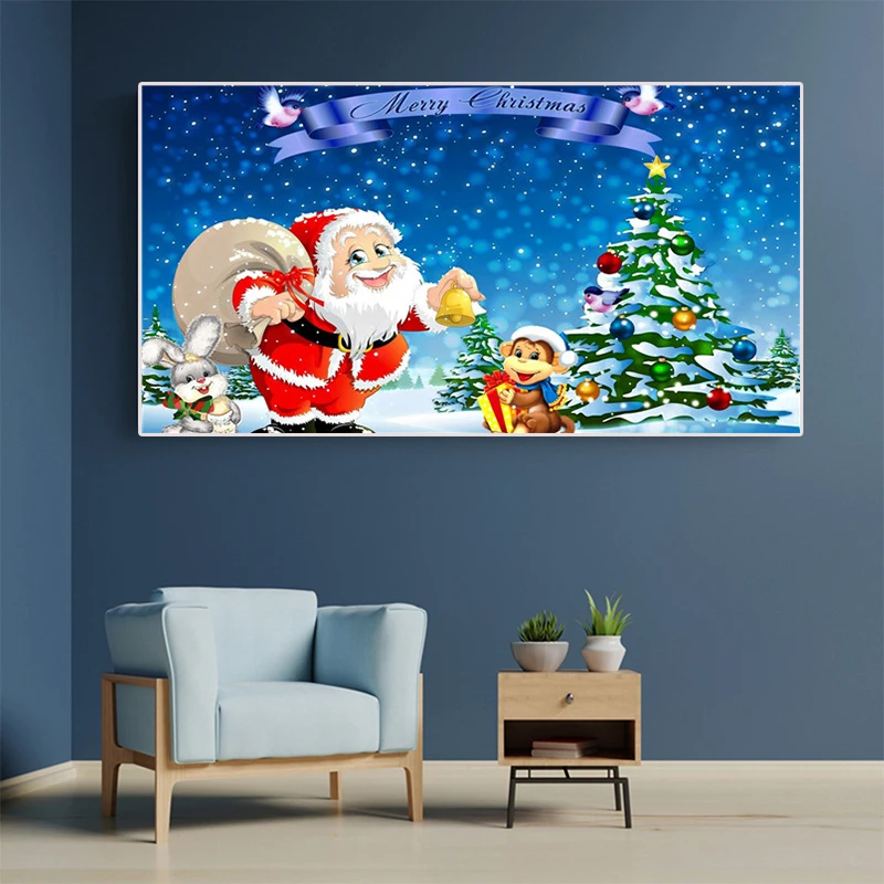 

Christmas Poster Canvas Painting Santa Claus Snowman Landscape Pictures Print Wall Art Home Room Living Decor Christmas Gift