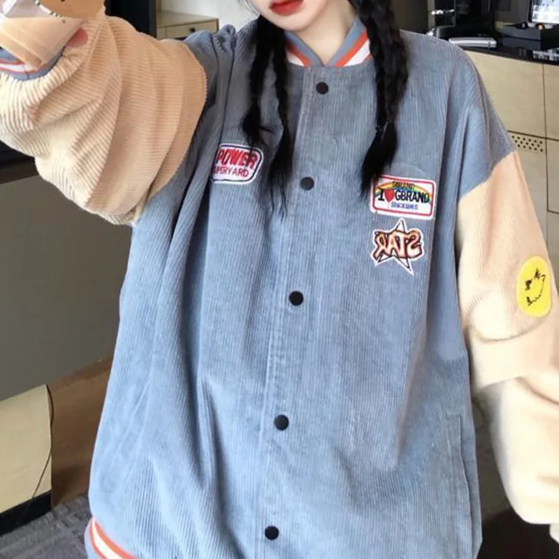 Вельветовое длинное пальто для девочек Куртка-бомбер Женская бейсбольная форма