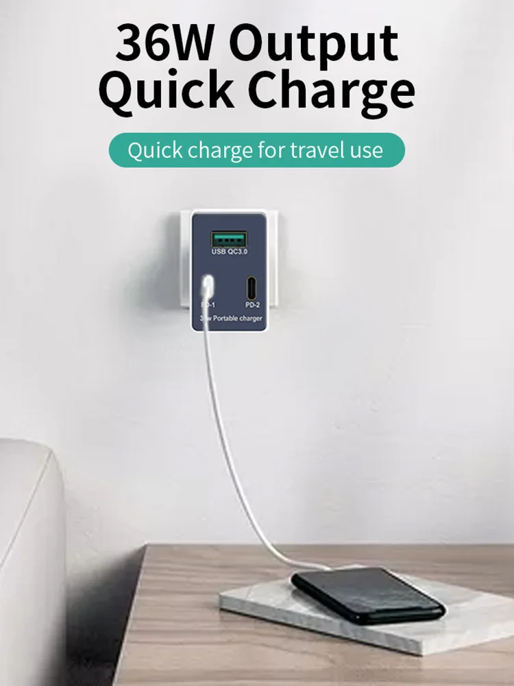 

WLX-X3 Dual PD+QC3.0 Quick Charge 3 Port USB+Type-C Charger Portable Charger Head Adapter for Tablet/Phone Charger EU/US/UK Plug
