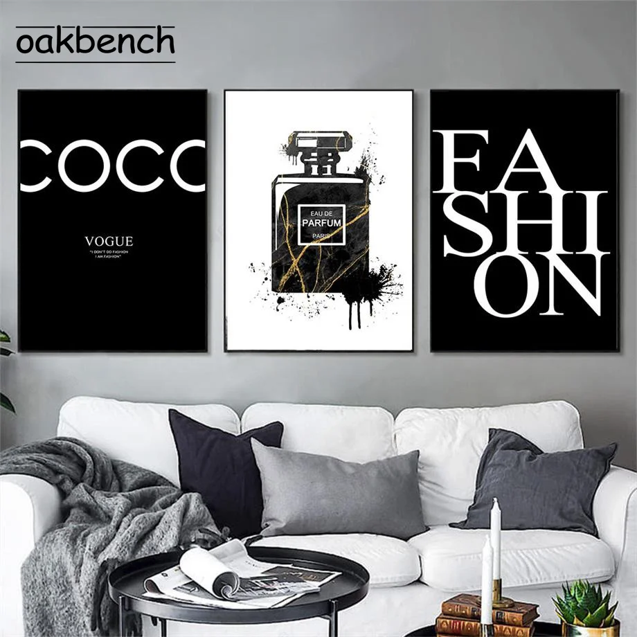 

Fashion Quotes Painting Flowers Canvas Prints Modern Wall Art Poster Perfume Bottle Print Vogue Wall Pictures Girl Room Decor