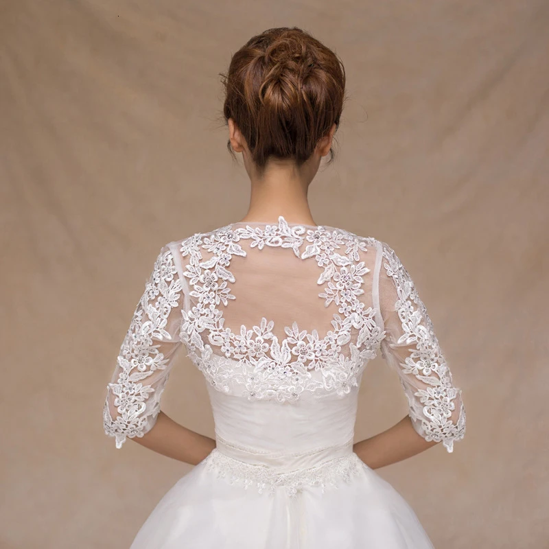 Свадебное платье Vivian's Bridal с коротким рукавом и кружевной аппликацией, Белая Шаль с вышивкой, свадебные аксессуары, летняя куртка, накидка