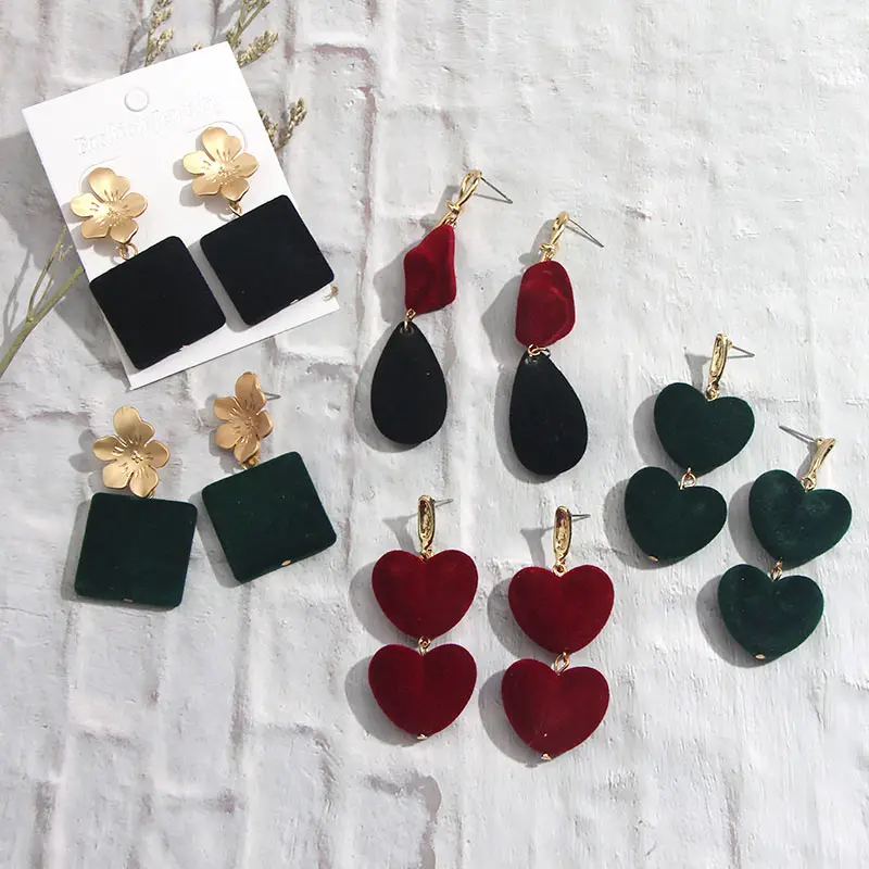 JJFOUCS 2020 модные вельветовые серьги в форме сердца для женщин красные черные