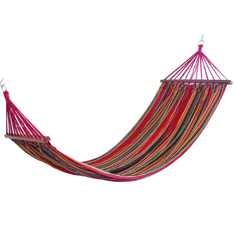 Camping Swing Hanging Two-Person Hammock Bed Outdoor Furniture Canvas Fabric Double Wood Spreader Bar Stick Hammock Tent Outdoor