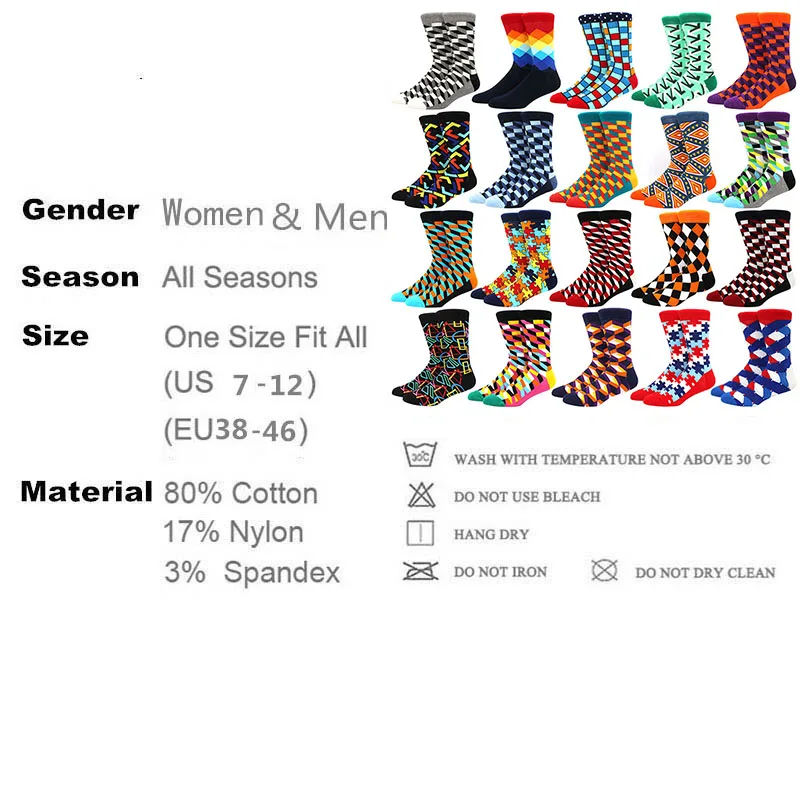 

Customized Socks Men's Funny Happy Socks Diamond Pattern Argyle Geometric Pattern Large size Combed Cotton Middle Tube Socks