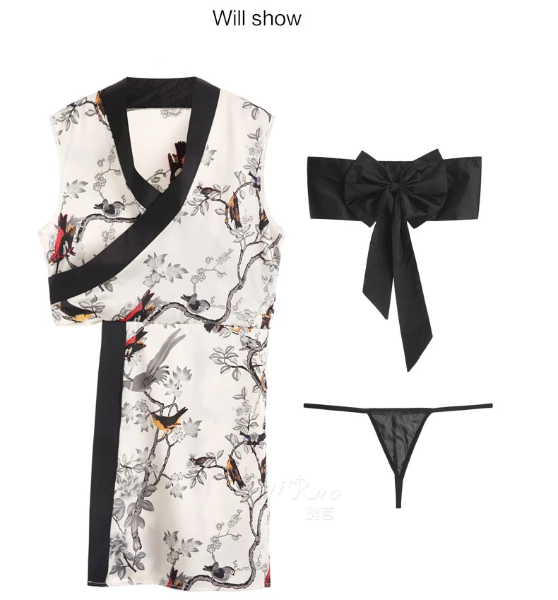 

Retro Cheongsam Dress Love Kimono Hollow Sexy Lingerie Bride Maid Satine Nightgown for Women Nightgown Flower