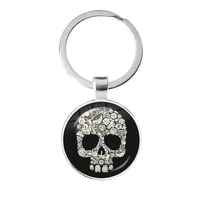 vintage skeleton sugar skull keychain mexico folk art patterns glass pendant key chain day of the dead jewelry holiday gift
