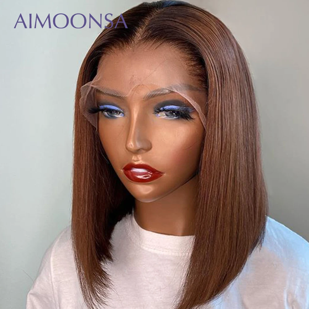 Brown Lace Front Wig Pre Plucked With Baby Hair Blunt Cut Bob Wig 13x4 Lace Frontal Human Hair Wigs For Women 130 Remy Brazilian