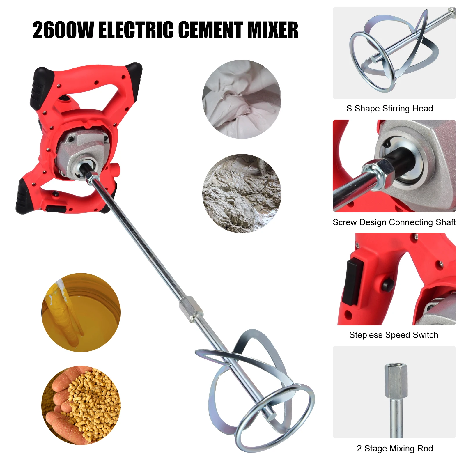 Электрическая Мешалка Для цемента 2600 Вт промышленная мешалка 6-ступенчатая
