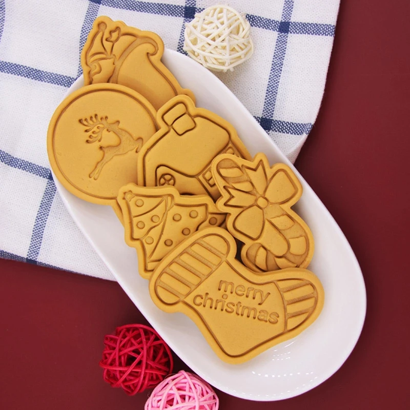 

Christmas Santa Claus Shape 3D Pressable Stamped Embossed Biscuit Cookie Cutters Mold Kitchen Bakeware Tool