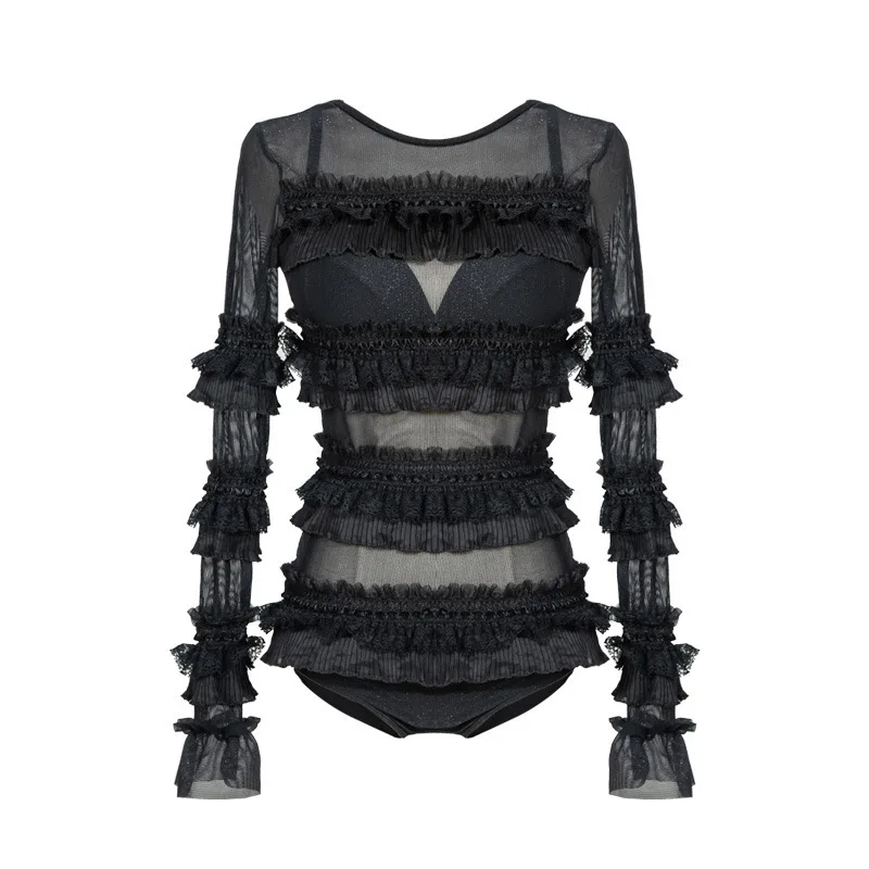 

One Piece Swimsuit Woman Women Swimwear Long Sleeve Cover Stomach Fairy Fan Nethong Animal Spandex Swimsuit Fused