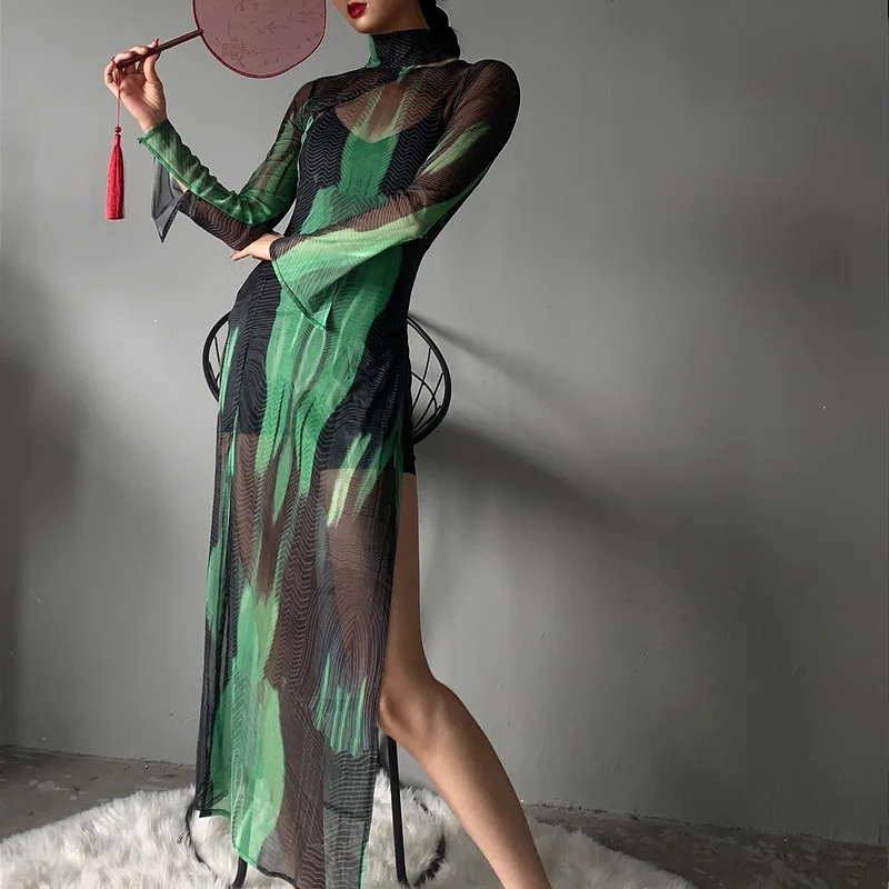 Женское классическое танцевальное платье-Ципао Цветочное платье дизайнерская