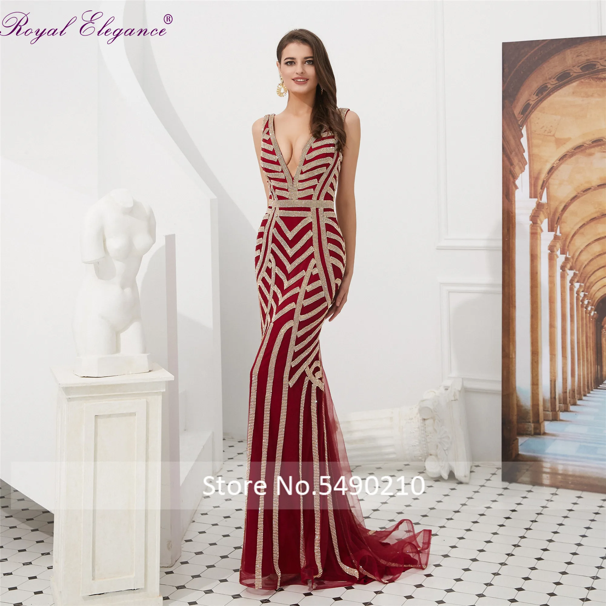 Женское вечернее платье с V образным вырезом|Вечерние платья| |