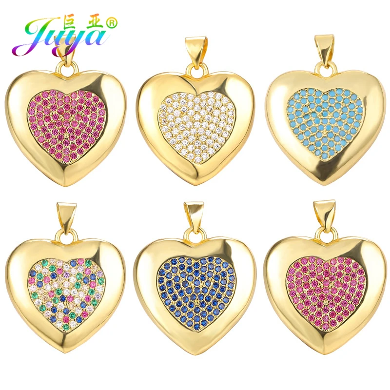 Juya DIY золотые радужные Подвески микро проложить Циркон любовный сердечный