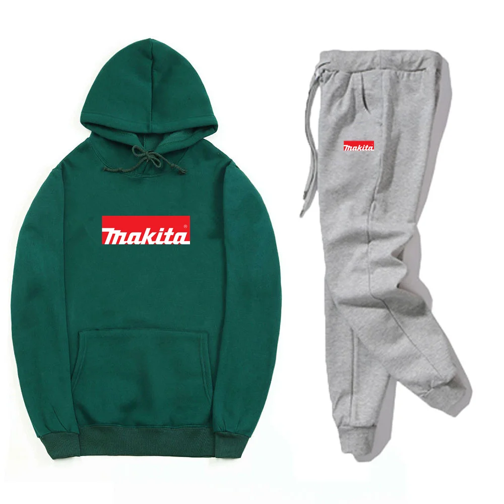 

MAKITA new unisex sweatshirt two-piece casual 3D printing personality creative hooded solid color sweatshirt running pants suit