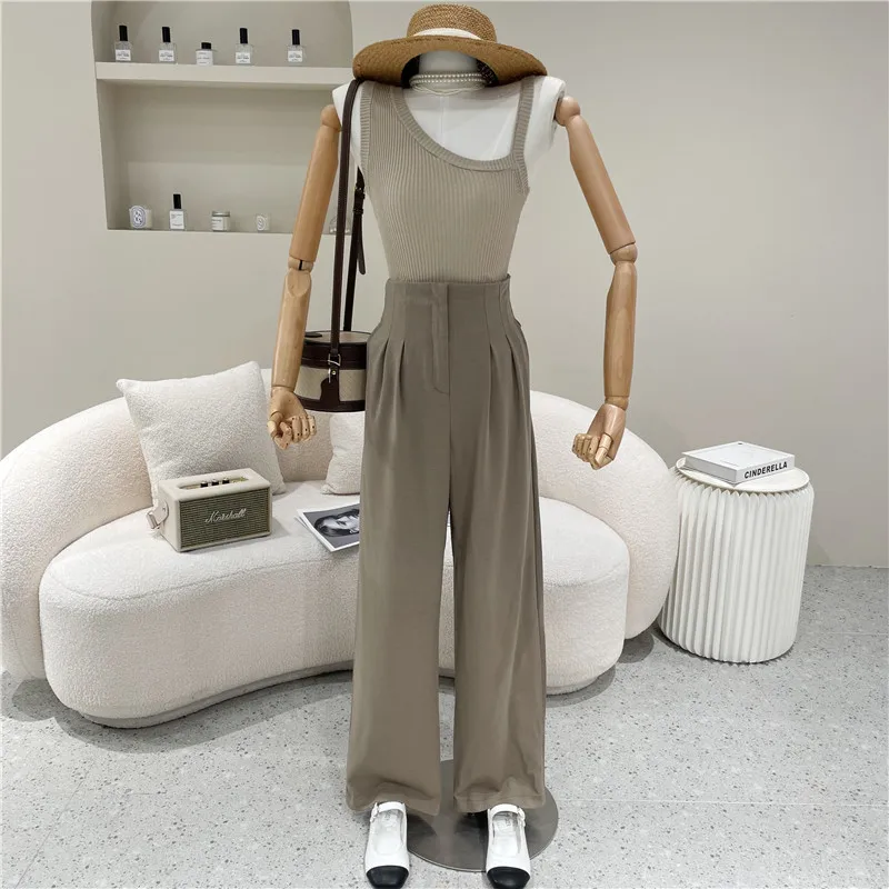 

Girl's Clothing Summer 2021 Niche Design Fashion High Waist Casual Drape Pants Straight Tube Wide Leg Pants Floor Length Pants