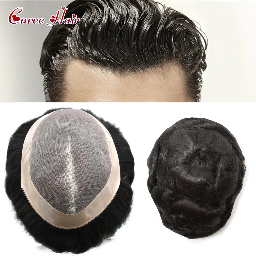 Fine Mono Mens Toupee Poly Coating Remy Hair Replacement Hairpiece Factory Direct More Colors Stock Monofilament Man Wigs