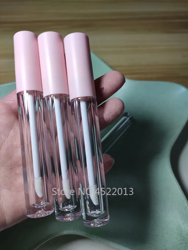 20pcs Round Lip Gloss Tubes 4ml Lip Bottle Empty Cosmetic Containers Pink Refillable Travel Transparent Plastic Lipgloss Bottle
