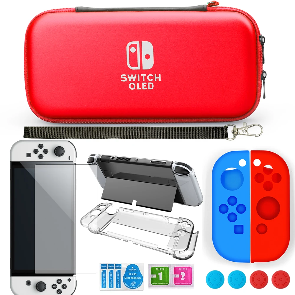 

Accessories Kit for NS Switch OLED Storage Carry Bag with 10 Game Card Slots Clear Hard Cover Case For Nintendo Switch OLED