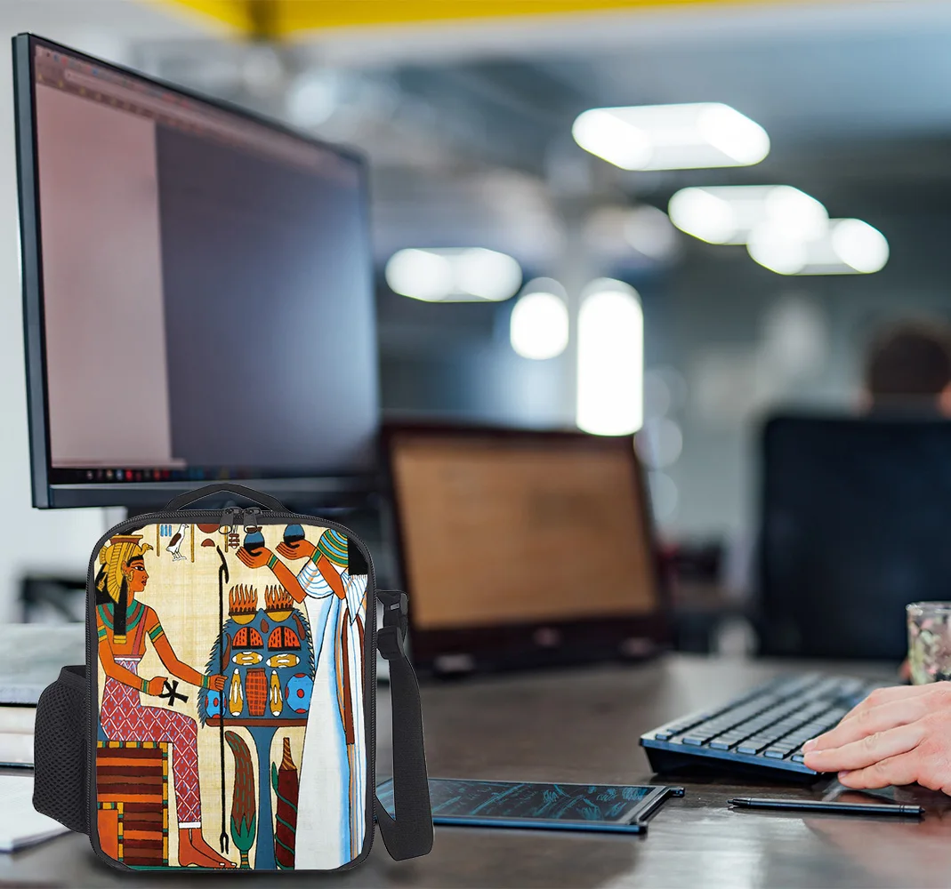 Women Ladies Girls Kids Portable Insulated Lunch Bag Box Ancient Egyptian Papyrus Picnic Tote Cooler |