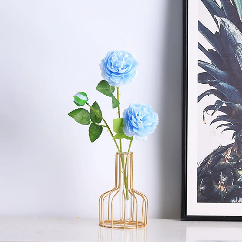 

Wrought Iron Glass Vase Nordic Hydroponic Wrought Iron Vase Retro Metal Plant Holder Modern Home Decor Desktop Test Tube Vase