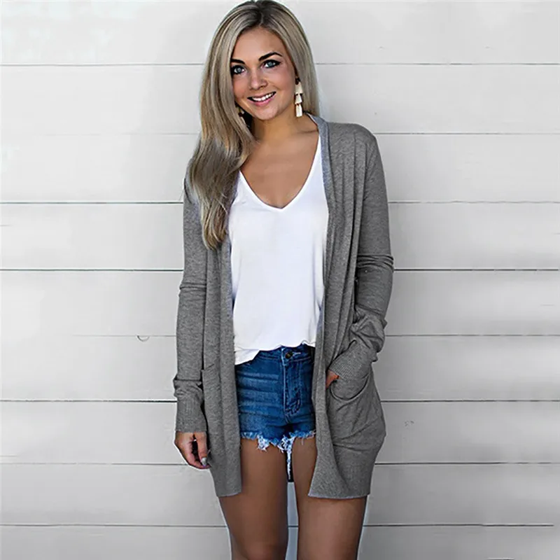 Куртка пальто для женщин женский однотонный кардиган с v-образным вырезом
