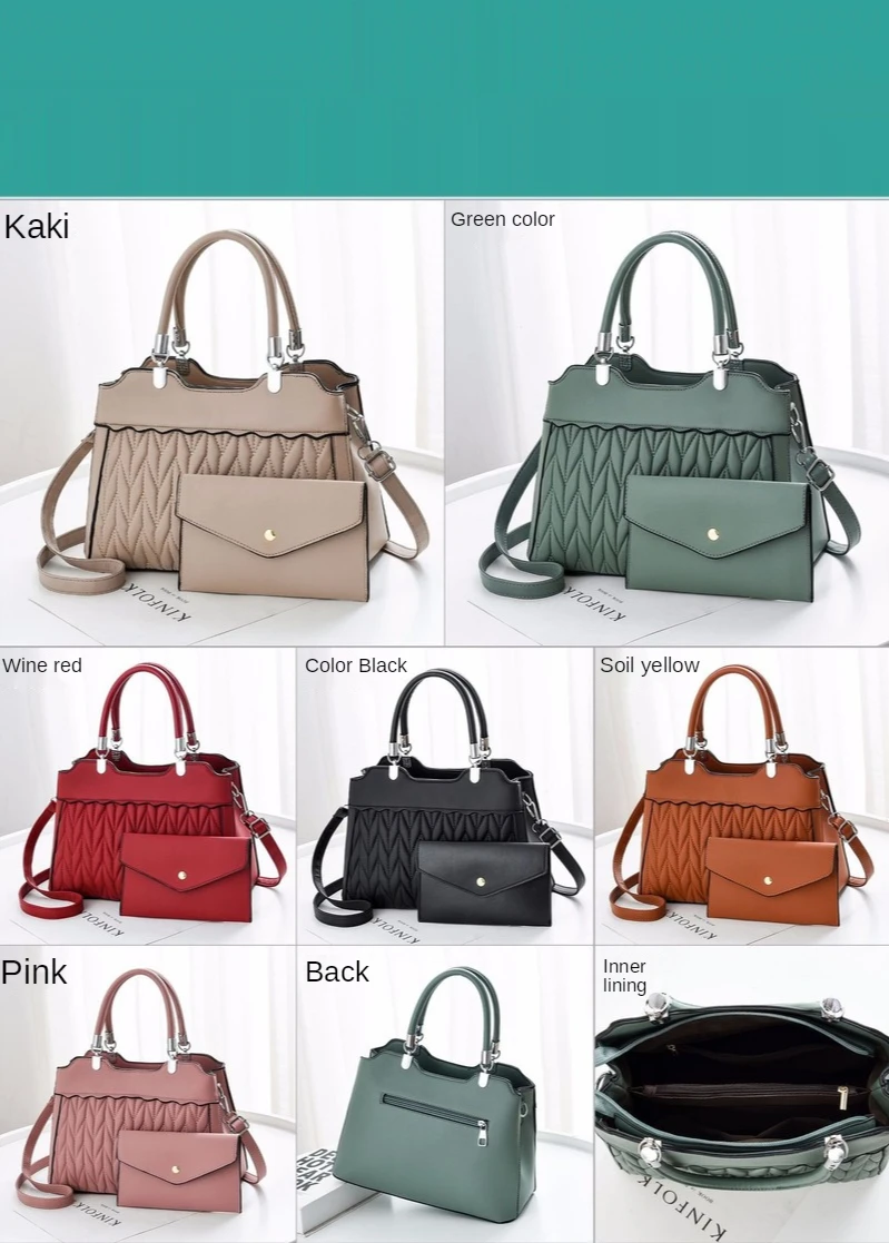 

2021 New Embroidery Thread Fashion Picture-Mother Bag Shoulder Messenger Bag Ladies Korean Handbag Two-piece Female Bag